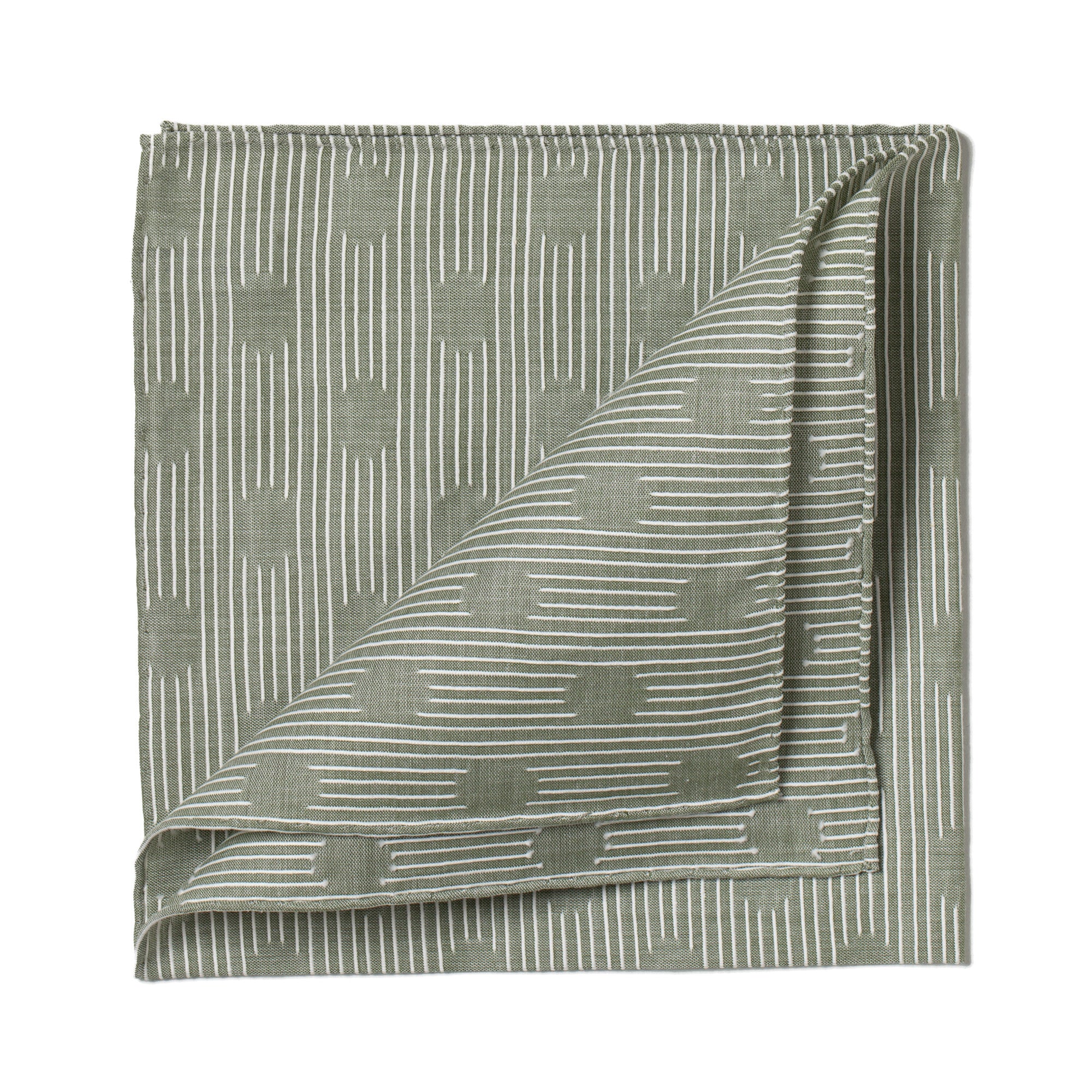 Green Patterned Pocket Square "Les Pois" made of Cotton - hand-rolled